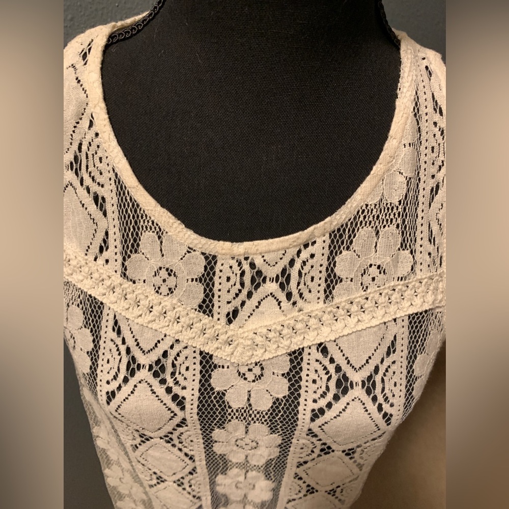 Ivory Lace Racerback Fringed Tank Unlined - Picture 5 of 6